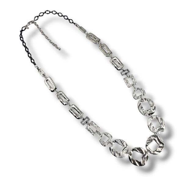 Chico's Large Silver Tone Link Necklace Abstract Geometric Brutalist Adjustable - Picture 2 of 8